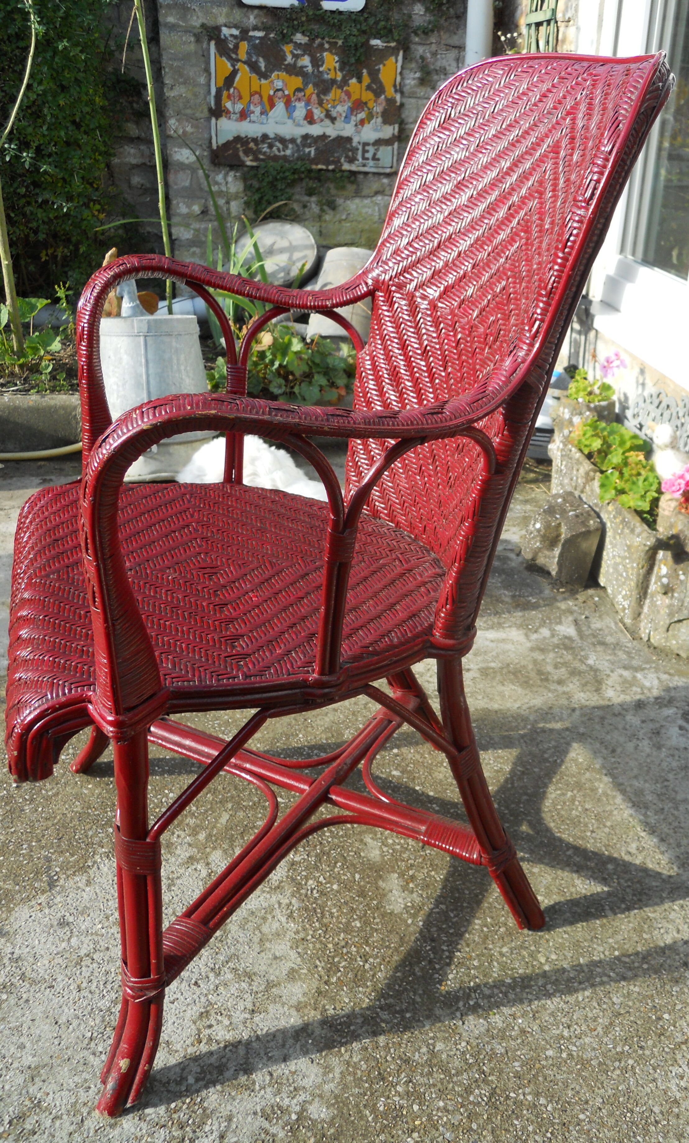 Fauteuil en rotin 1900 rouge