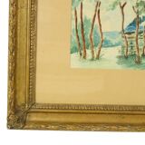 Watercolor José Wolff Art Painting Wooden Baroque Style Frame 1924