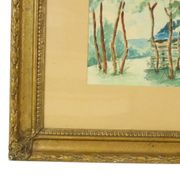 Watercolor José Wolff Art Painting Wooden Baroque Style Frame 1924