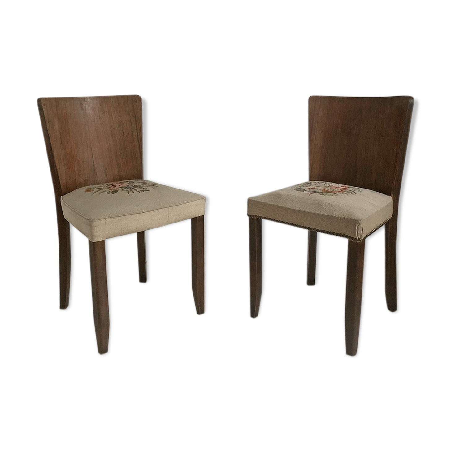 Pair of 50's vintage chairs decorated with flowers