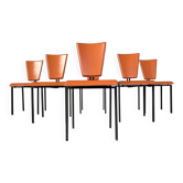 Ensemble de 6 chaises de salle à manger en cuir post-moderne, années 1970.