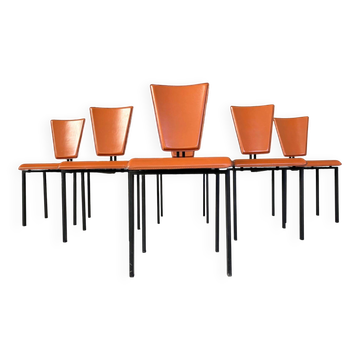Set of 6 post modern leather dining chairs, 1970s
