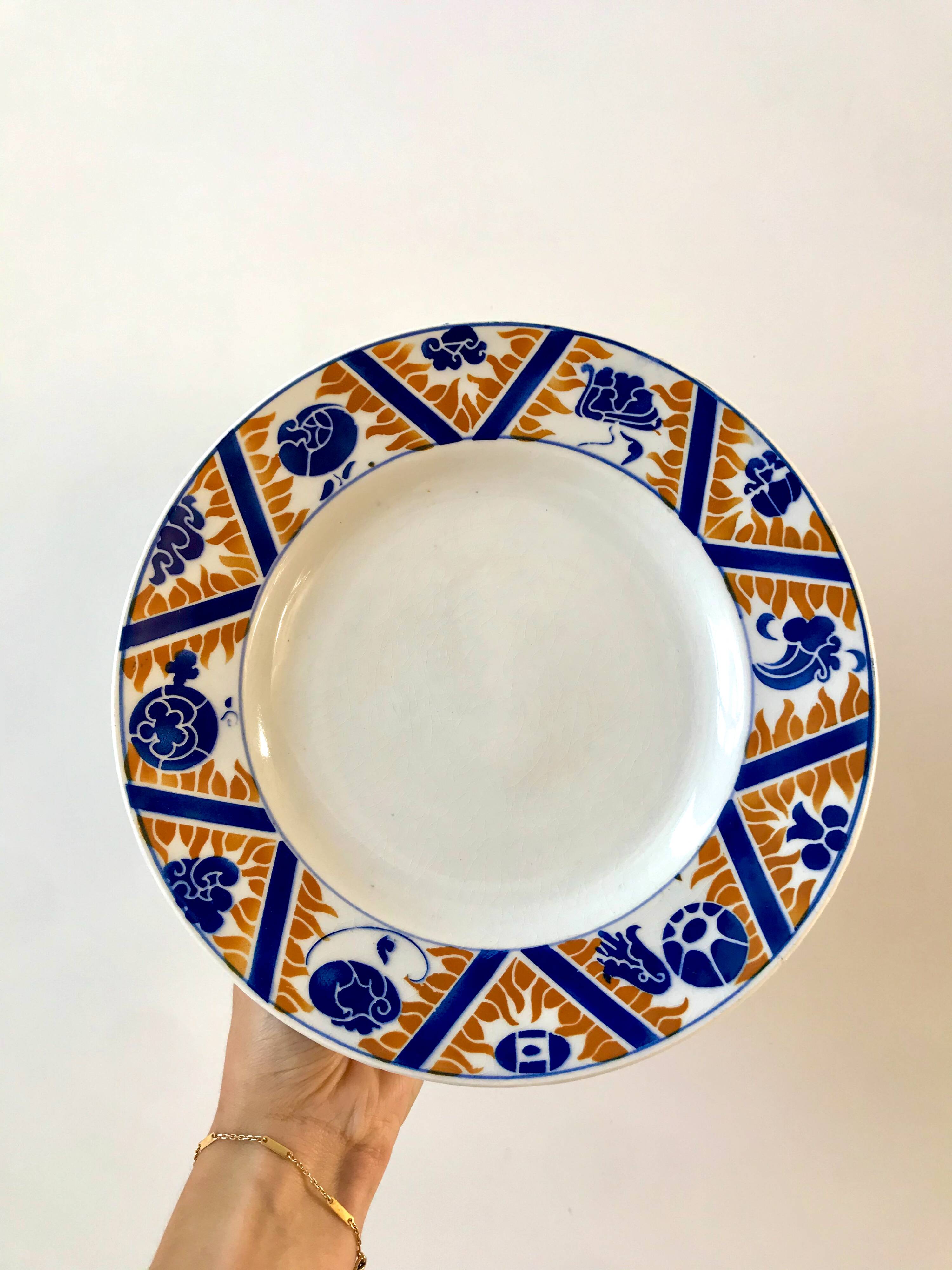 Compotier Moulin des Loups and Hamage Canada model Klein blue and orange, 1940s