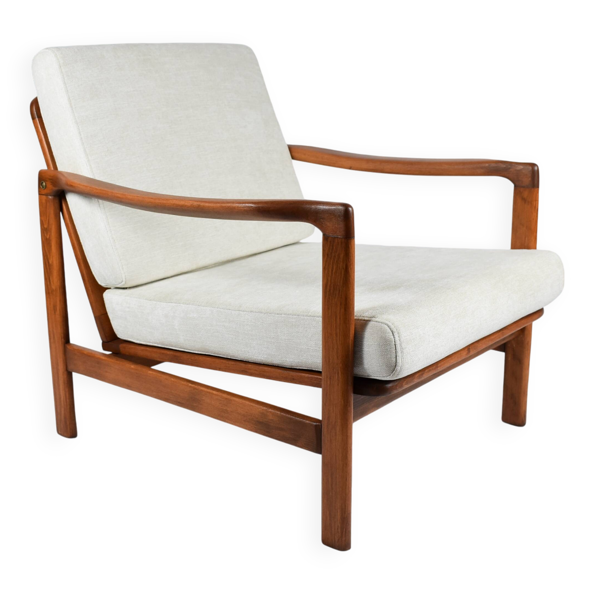 Scandinavian original armchair Baczyk, 1960s, renovation, beige, teak wood