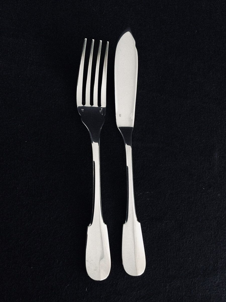 12 Christofle Fish Cutlery Model Cluny