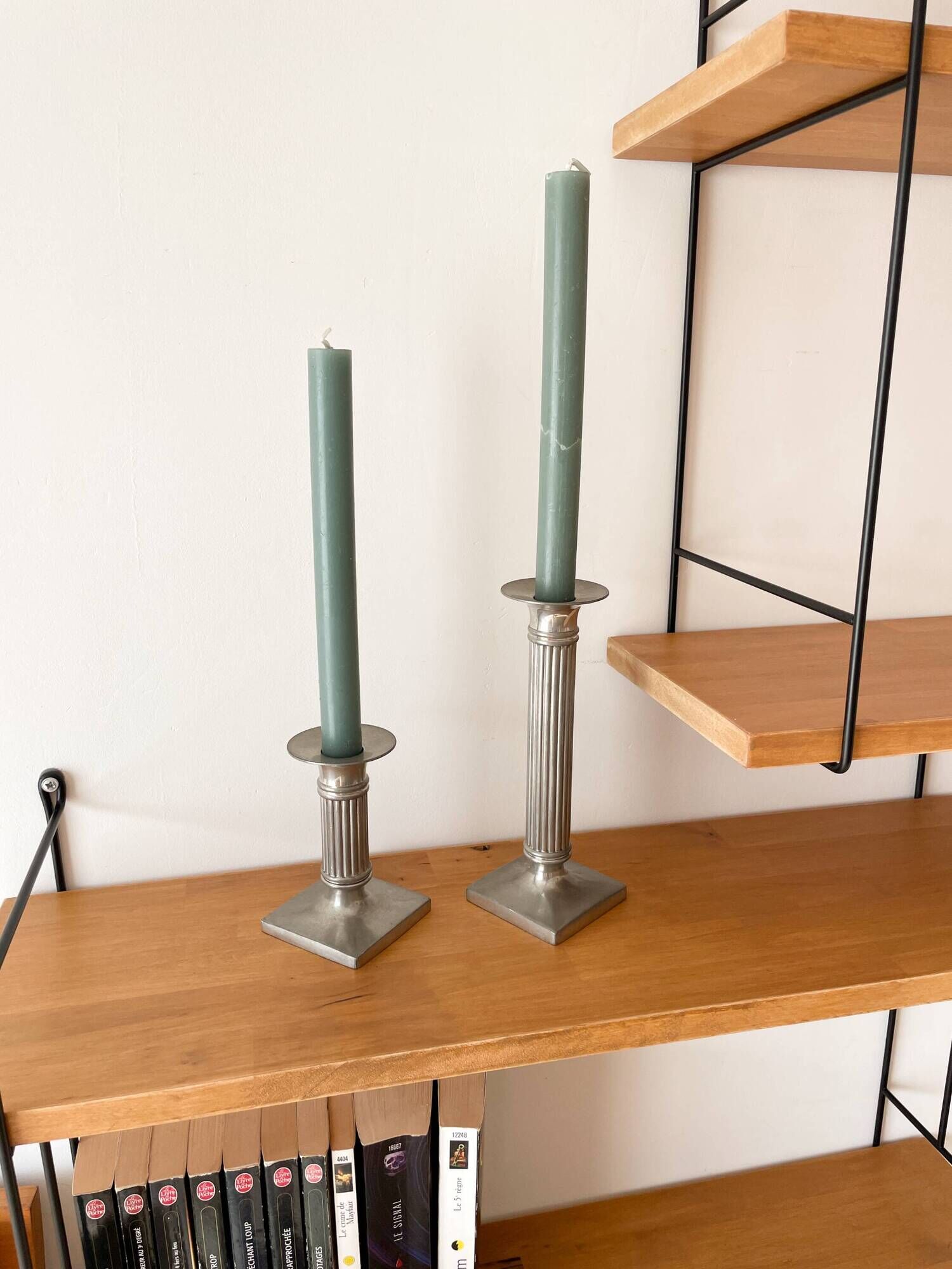Pair of vintage candlesticks / torches in solid pewter – Guy Degrenne
