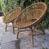 Two 60's rattan armchairs