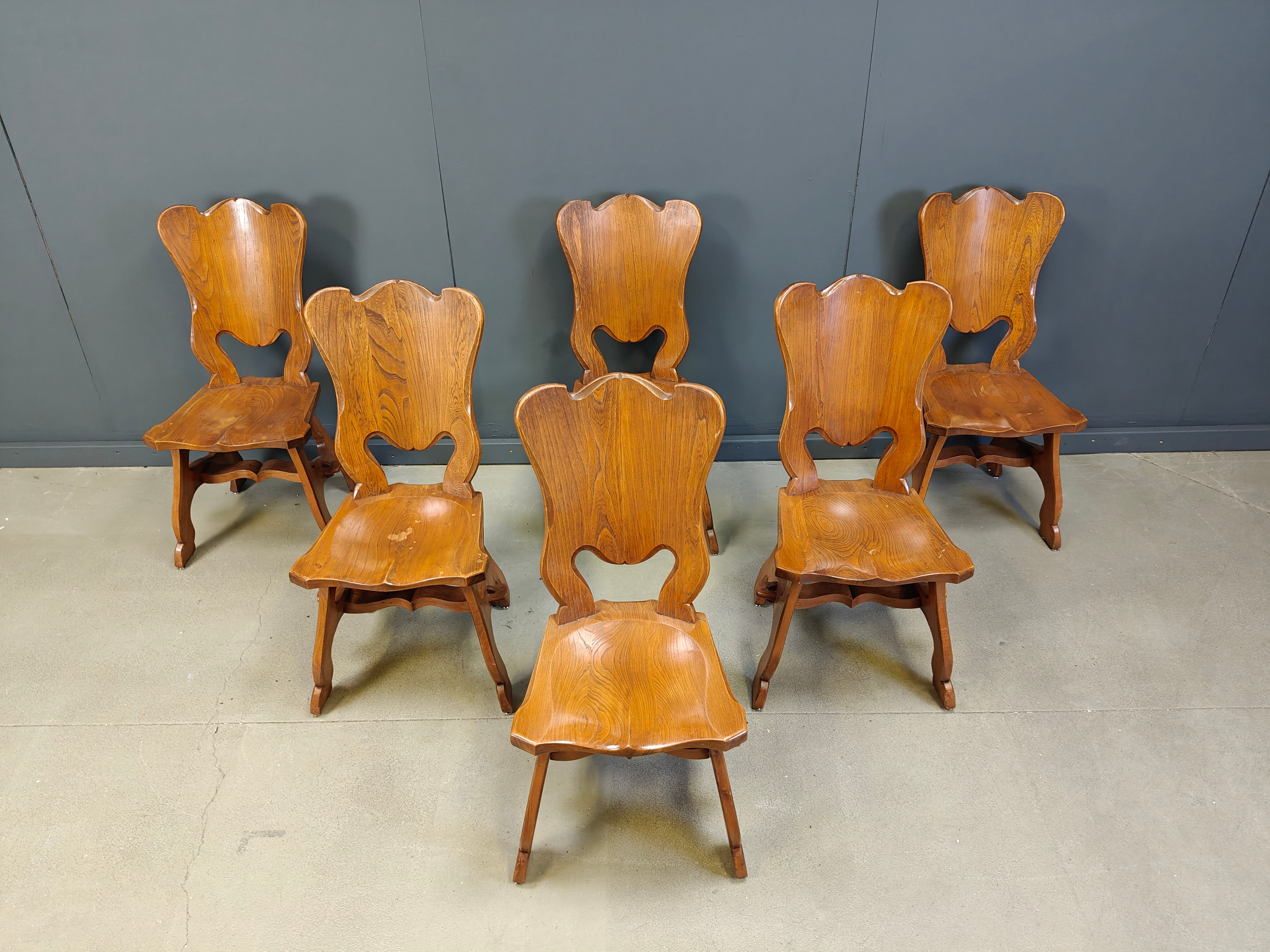 Brutalist oak dining chairs, Netherlands - 1960s