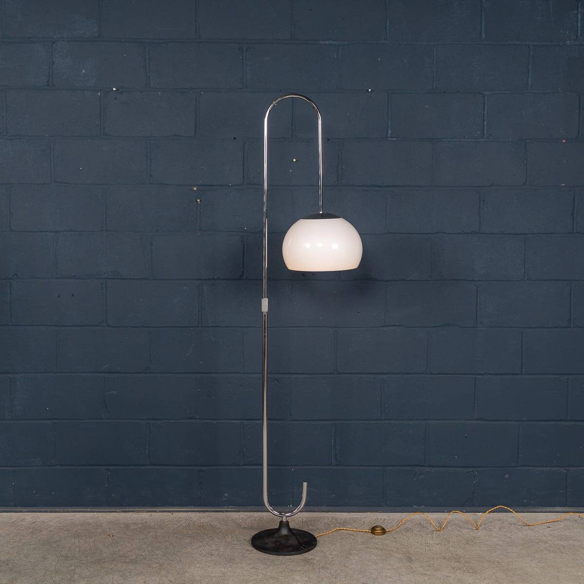 Vintage 20thc italian chrome floor lamp with opaline shade c.1970