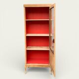 Vintage glass-fronted cabinet, raw wood, 1950s