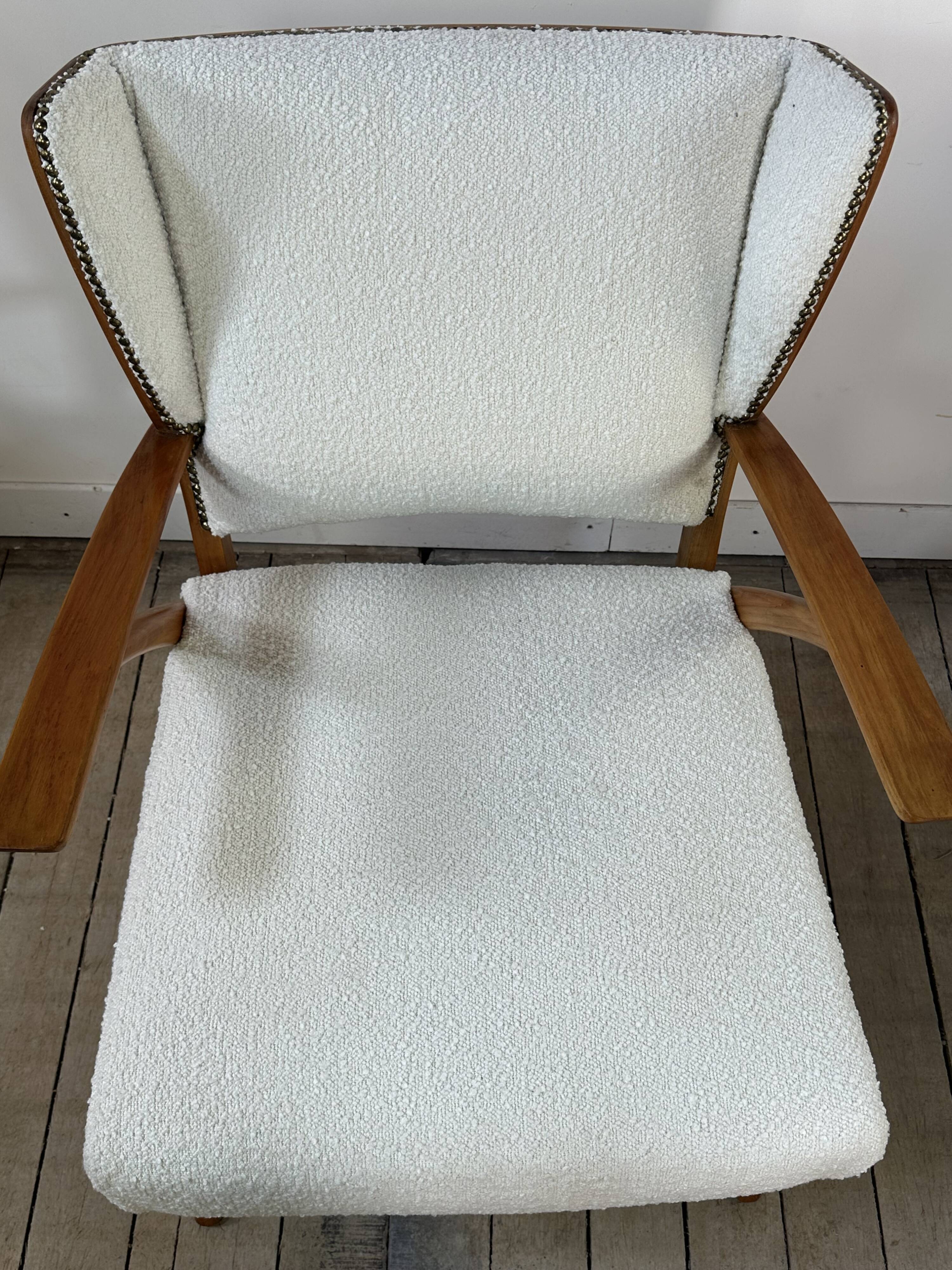 Armchairs (the pair) wood and boucle fabric 1950s