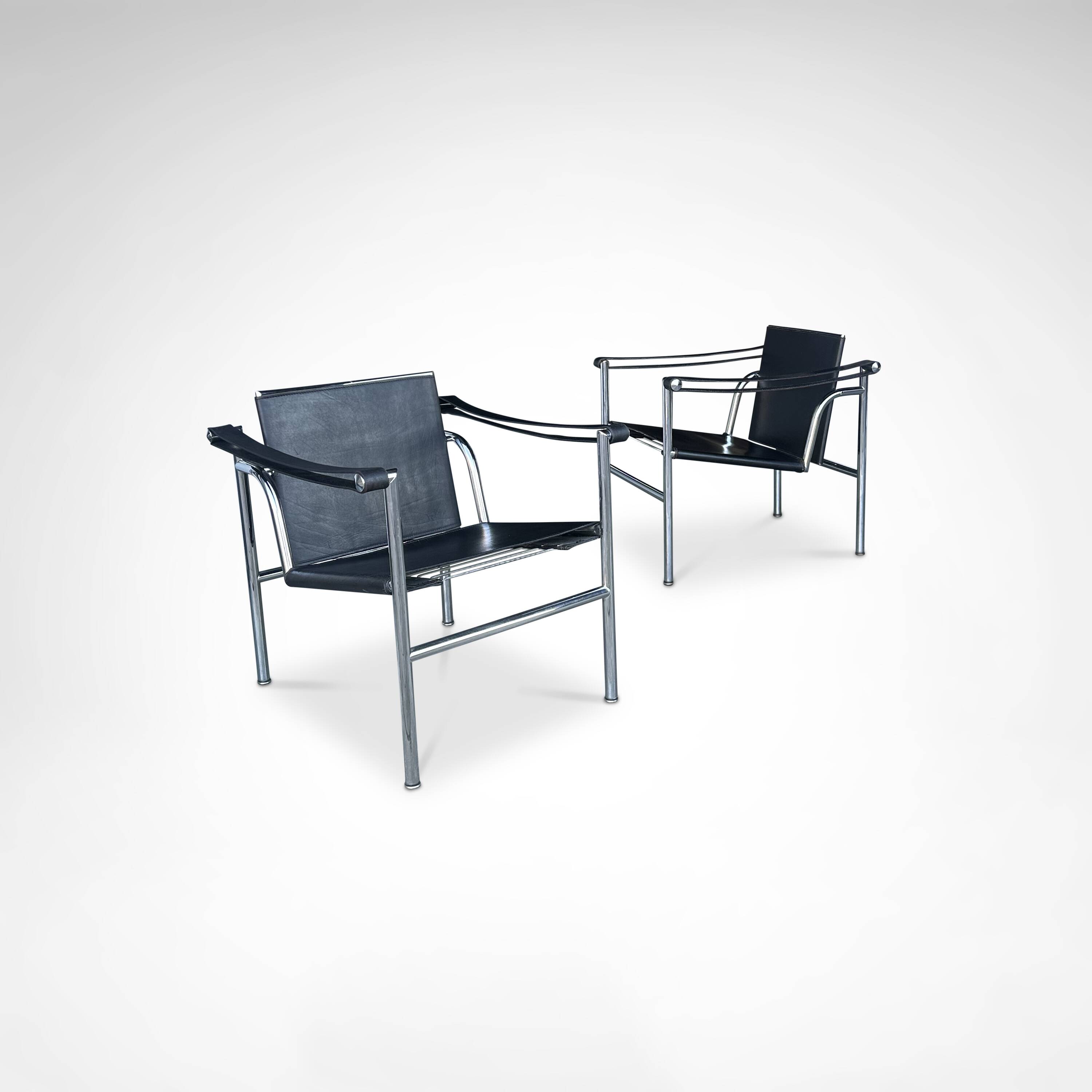 early number LC1 armchair by Le Corbusier et al for Cassina 1970s, set of 2