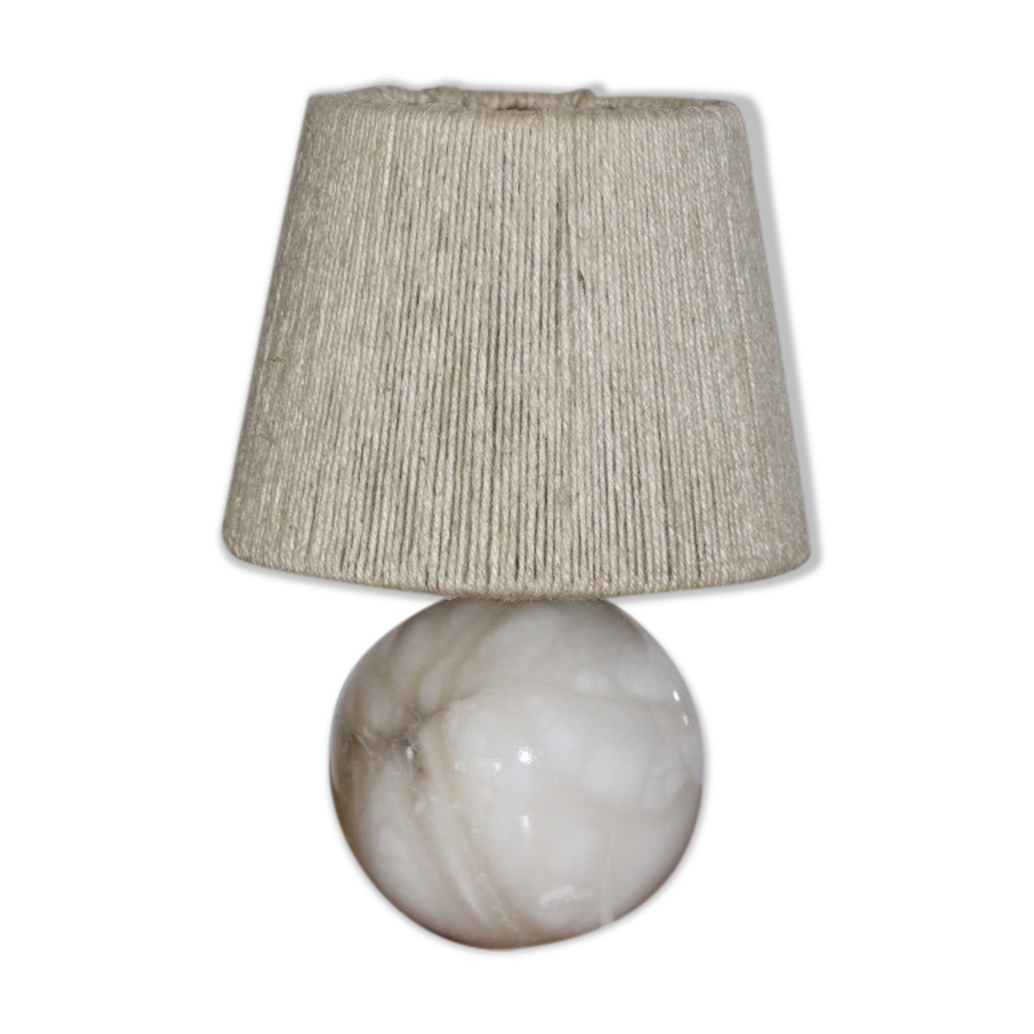 Alabaster ball lamp foot with rope lampshade