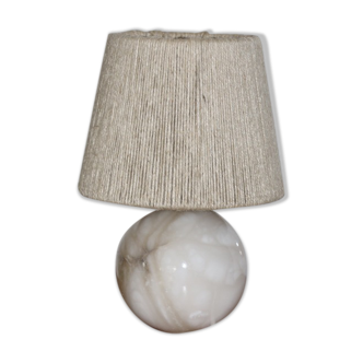 Lampe boule albâtre avec abat-jour corde