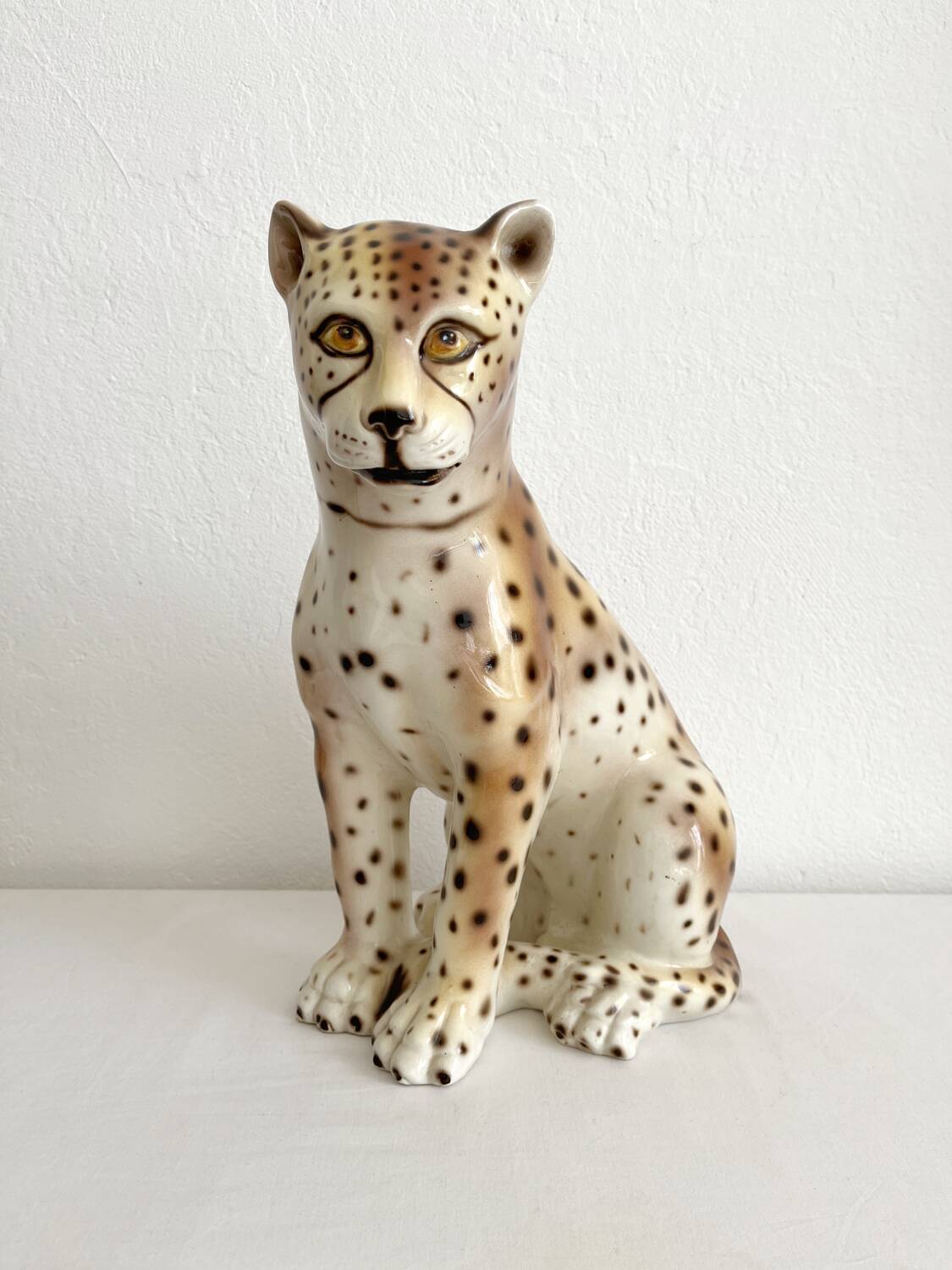Vintage Italian ceramic leopard statue