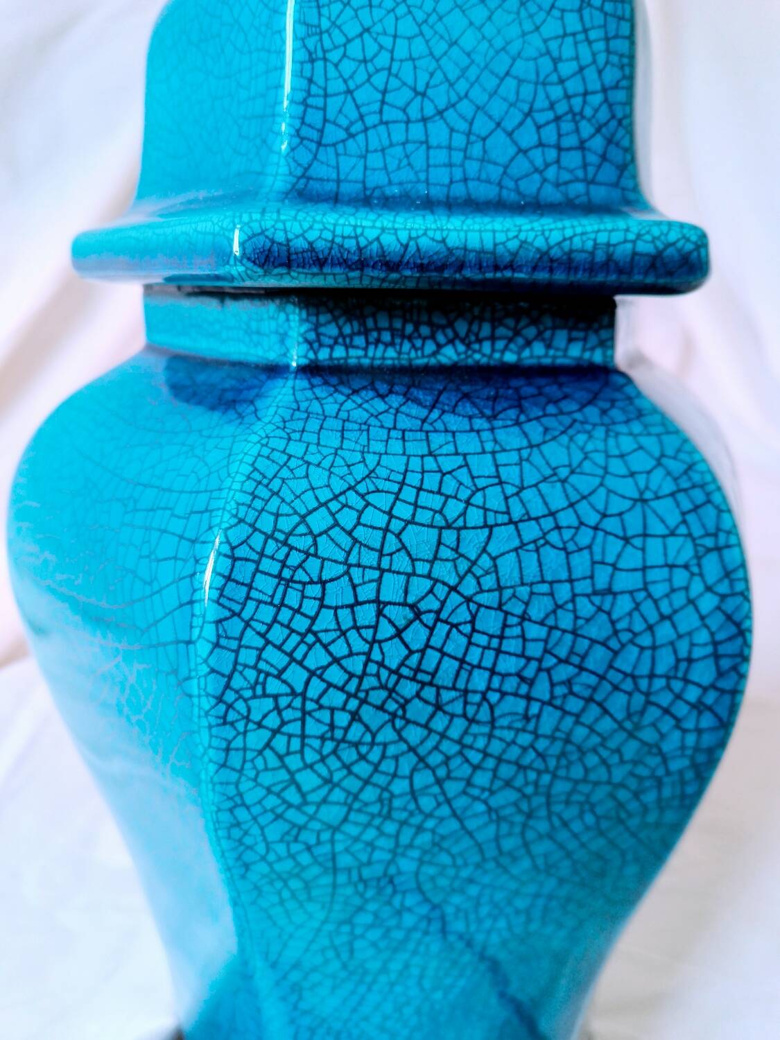 2 blue crackle ceramic desk lamp bases, 1950s