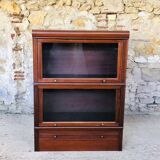 Vintage mahogany avocado bookcase with overhead glass doors circa 40's/50's