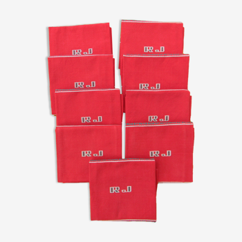 Set of 9 basque linen napkins, monogram RJ