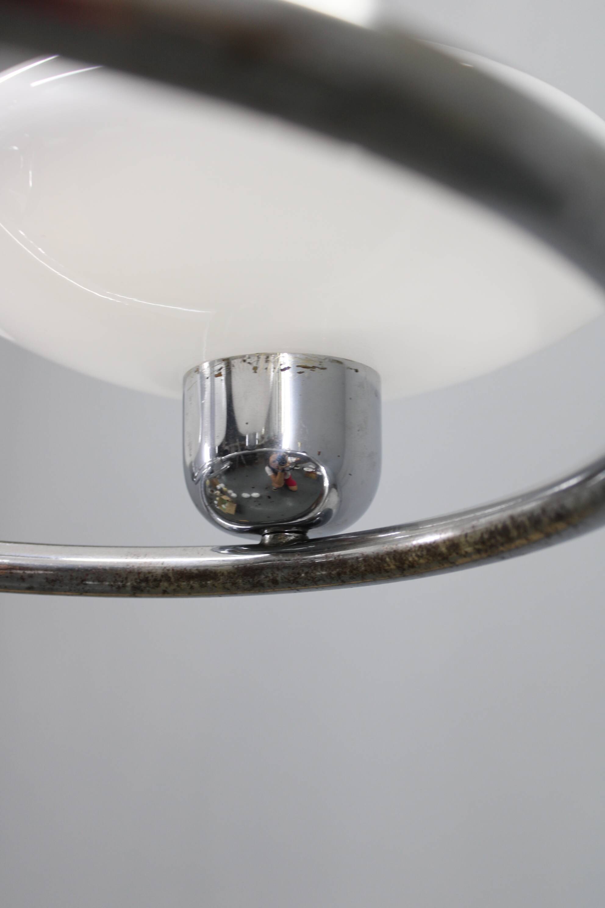 Mid-century chrome chandelier with milk-glass disc shades, Czechoslovakia, 1950s