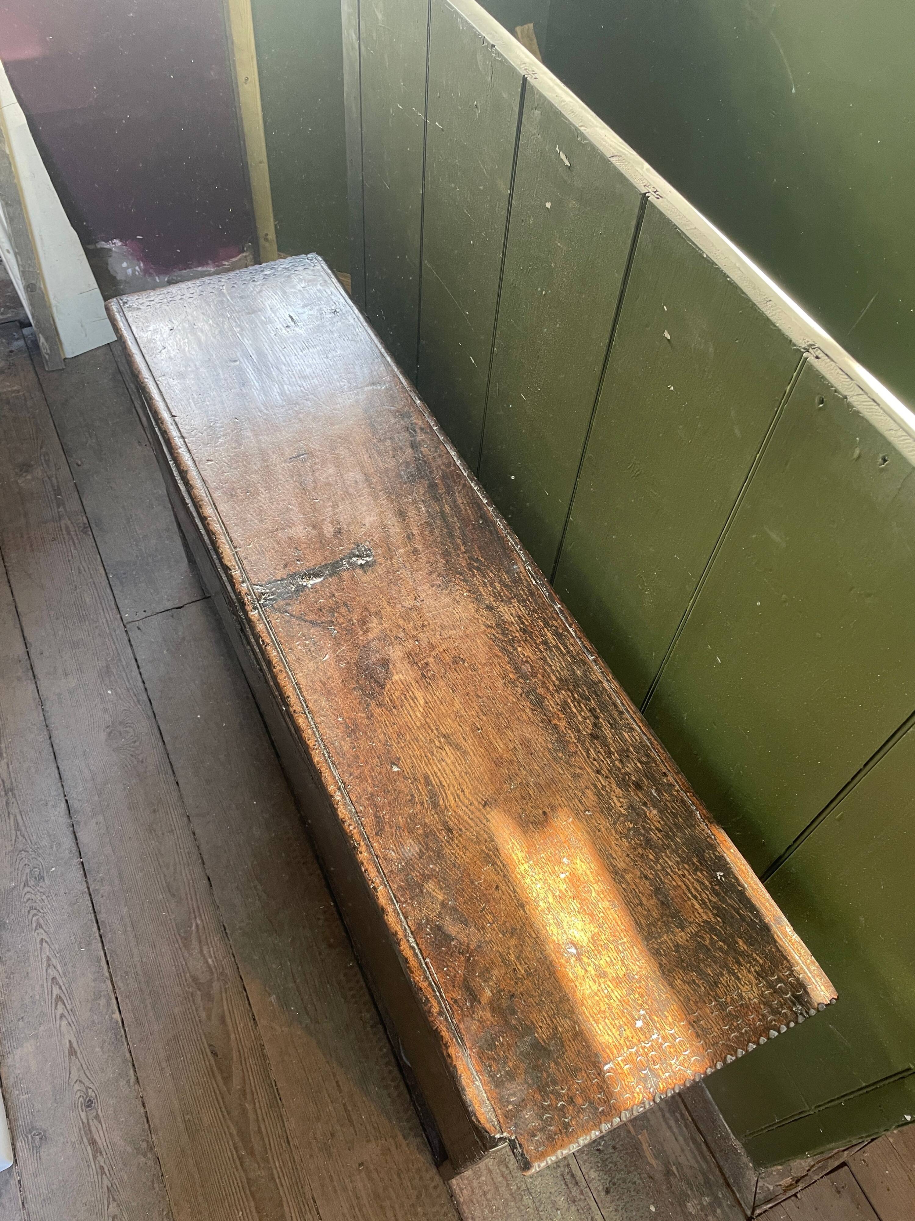 Large Heavy 18th Century Circa 1700 Primitive Carved Oak Sword Chest, Good