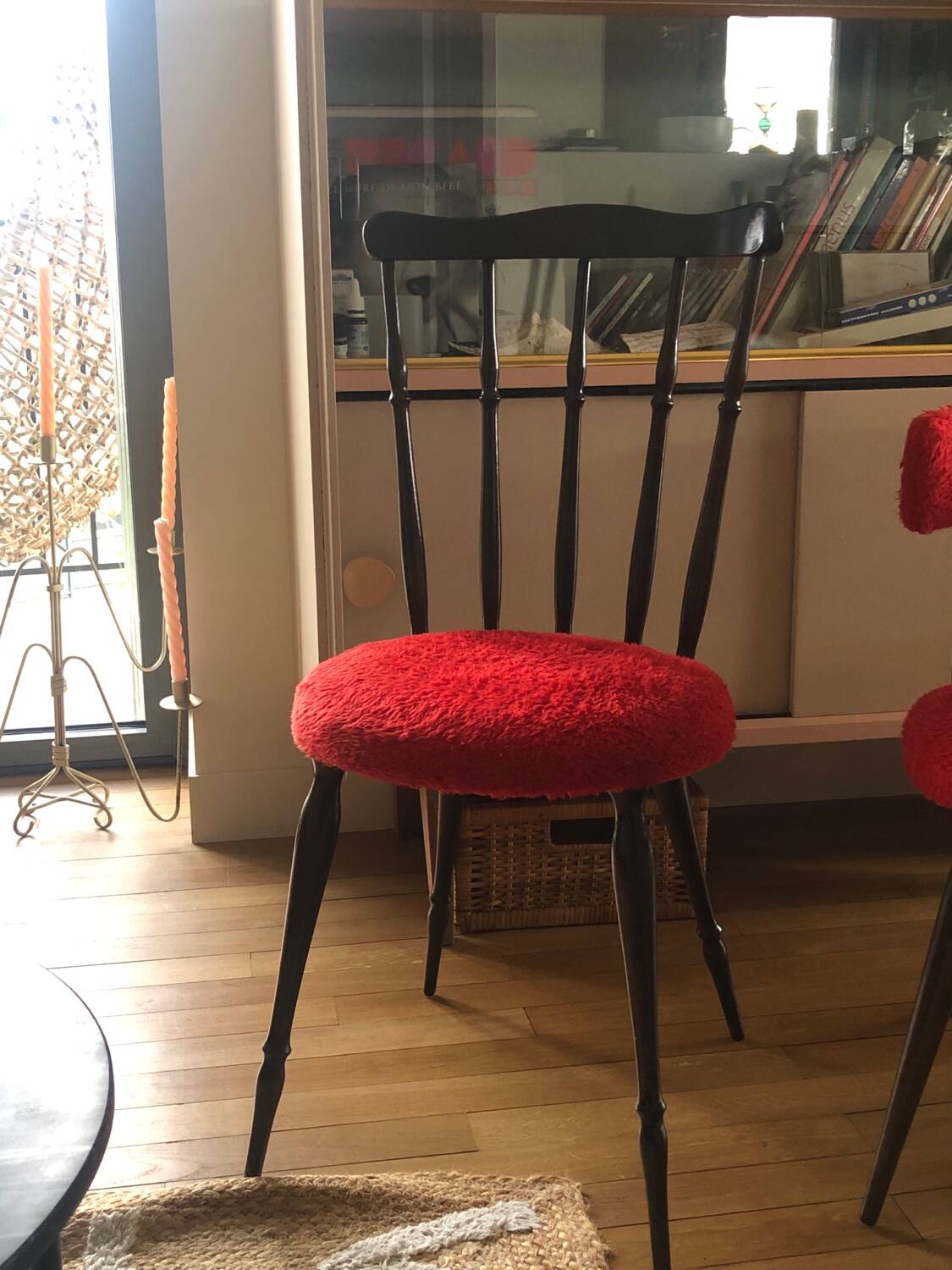 Vintage chairs upholstered in red fur