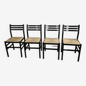 Ensemble de 4 chaises noires italiennes 1970s