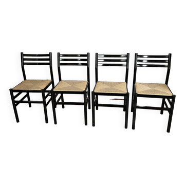 Ensemble de 4 chaises noires italiennes 1970s