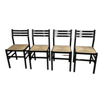 Ensemble de 4 chaises noires italiennes 1970s