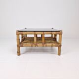 Italian bamboo coffee table with smoked glass, 1970s