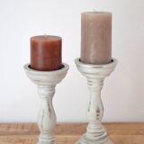 Set Of 2 Vintage Rustic Wooden Candle Holders, Country Home Decor