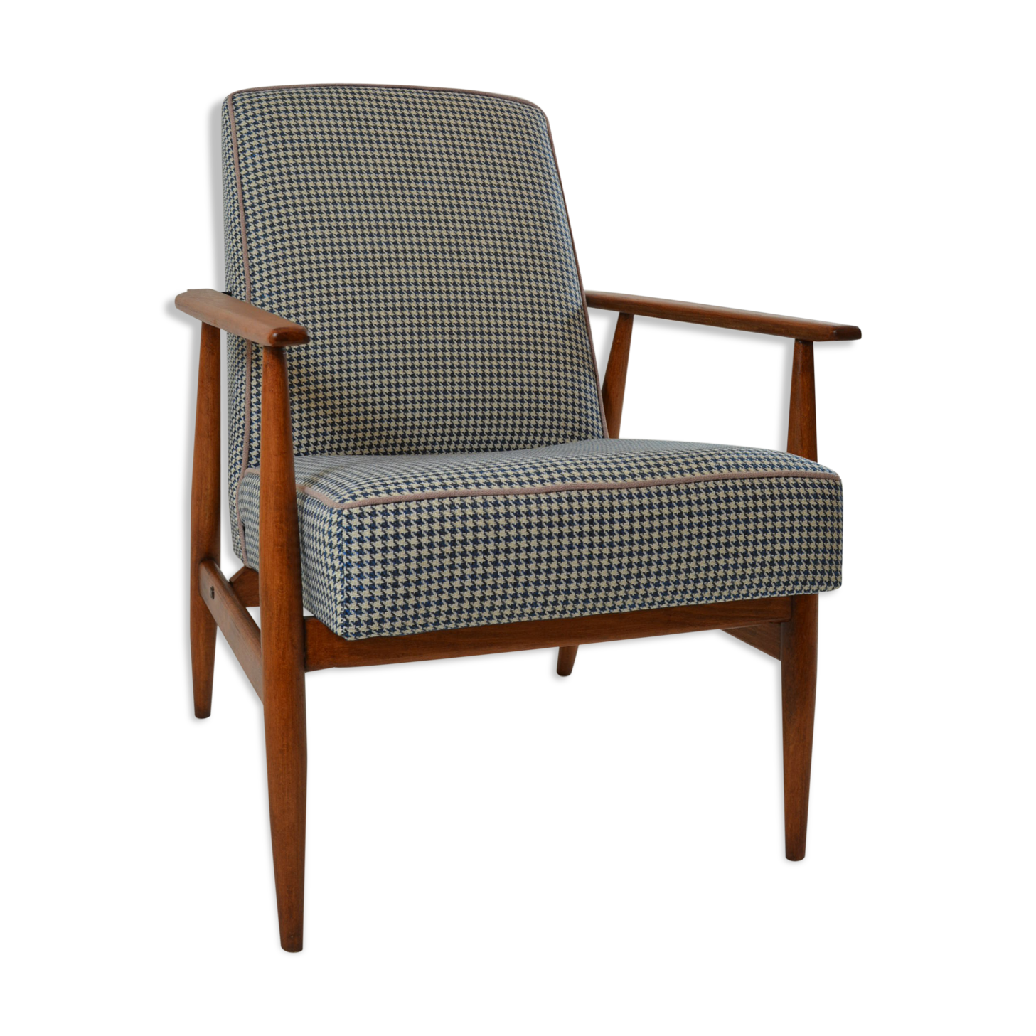 Fauteuil Fox pieds de poule bleu