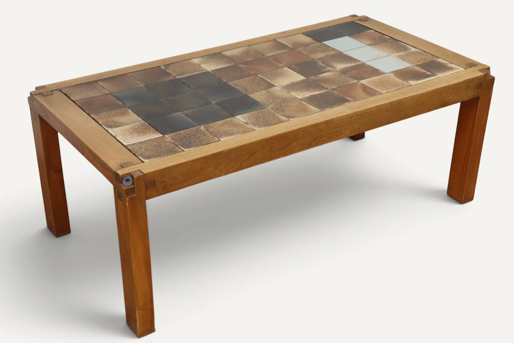 Coffee table by Pierre Chapo in solid elm and ceramic – circa 1960