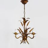 Vintage chandelier in aged gold metal, wheat ear chandelier, antique light fixture