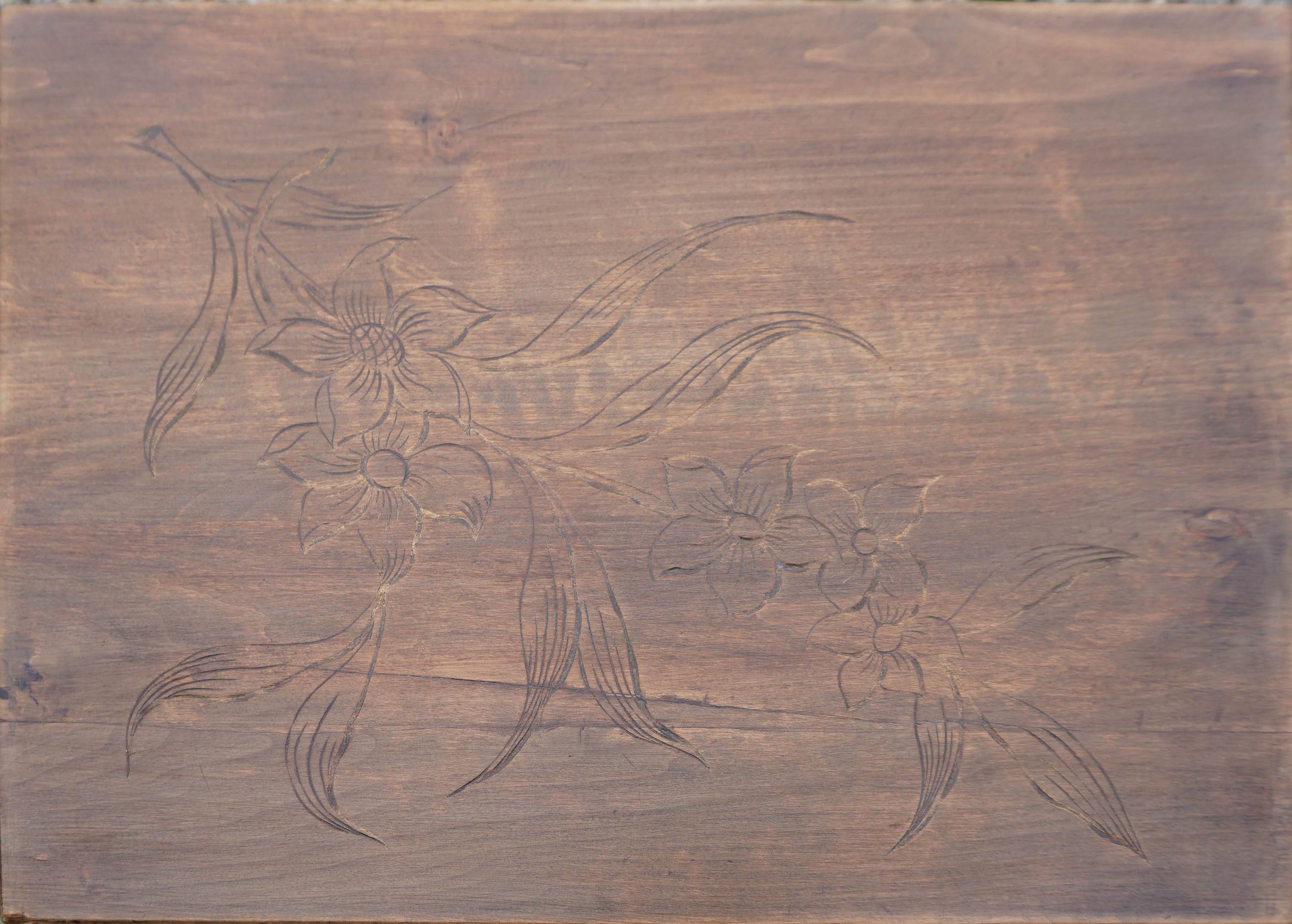 4 tables gigogne en bois art nouveau décor floral