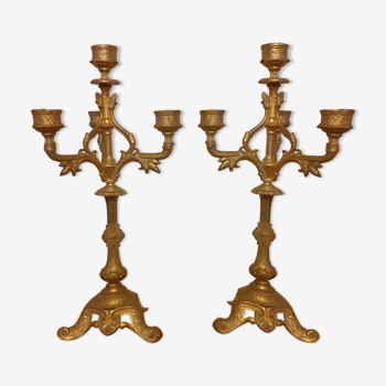 Pair of golden cast iron candlestick candlestick