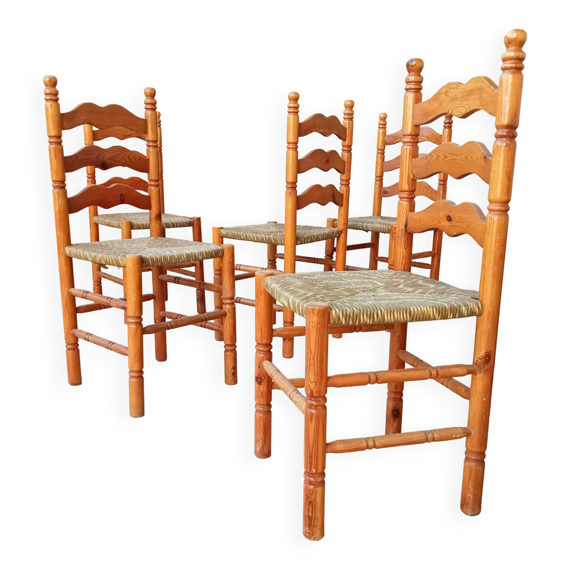 Lot de 5 chaises paillées vintage style espagnol