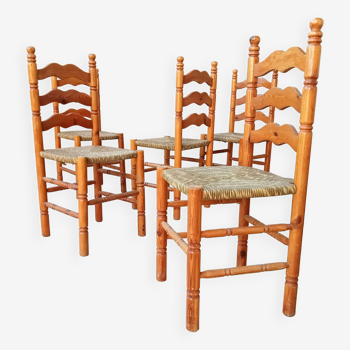 Lot de 5 chaises paillées vintage style espagnol