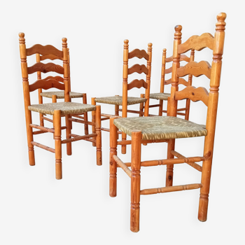 Set of 5 vintage Spanish style straw chairs