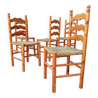 Set of 5 vintage Spanish style straw chairs