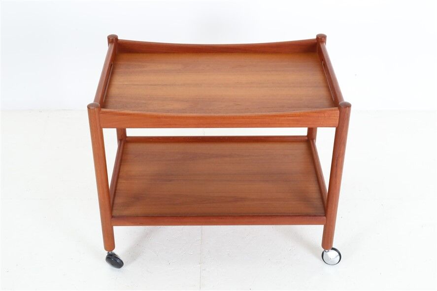 "AT-45" teak serving trolley by Hans Wegner for Andreas Tuck / Mid-century Danish modern design / 1960s