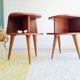 Pair of tripod bedside tables with compass feet