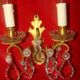 Pair of bronze and crystal wall lights with 2 arms of light