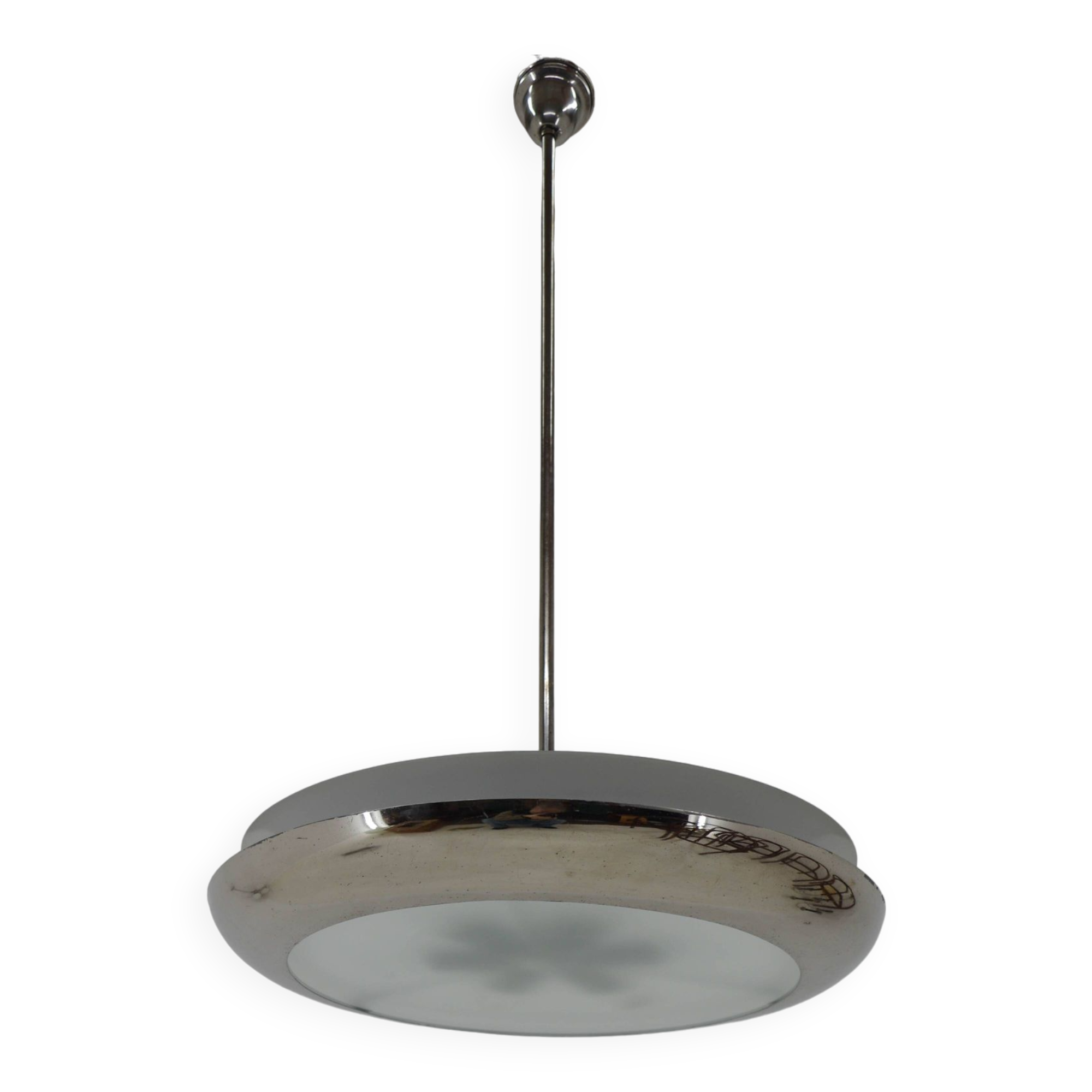 Bauhaus / Functionalist Nickel Chandelier UFO, 1930s, Restored