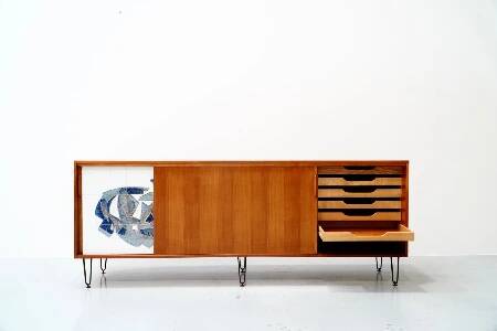 Alfred Hendrickx, Sideboard with Ceramic Art by Willy Meysmans