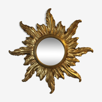 Miroir soleil en bois doré années 60