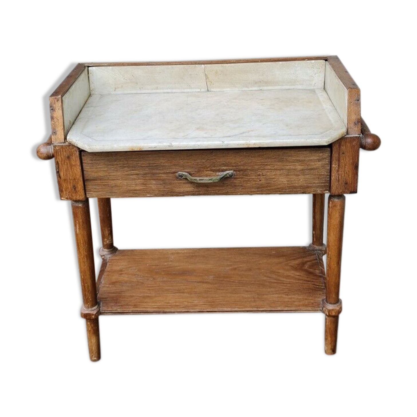 Old wooden children's toilet table and marble top