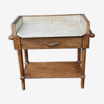 Old wooden children's toilet table and marble top