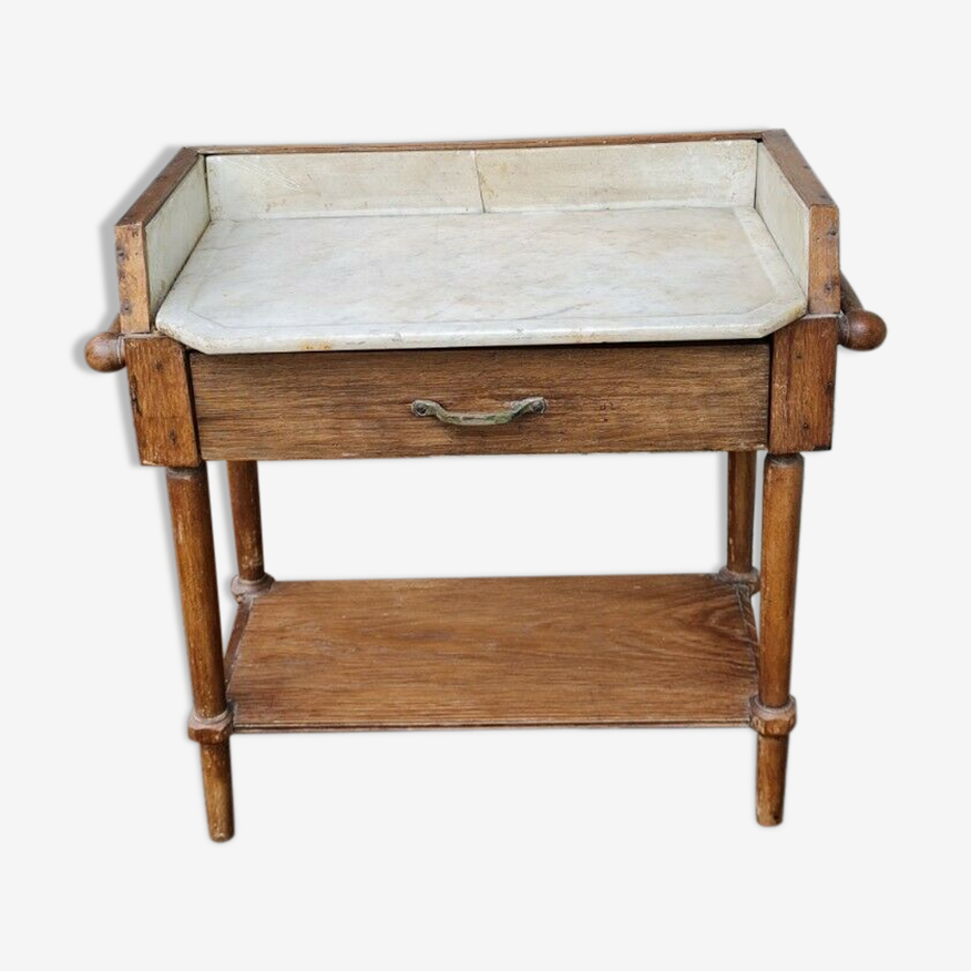 Table de toilette pour enfant ancienne en bois et plateau en marbre |  Selency