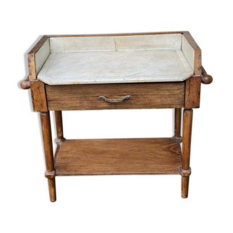 Table de toilette pour enfant ancienne en bois et plateau en marbre