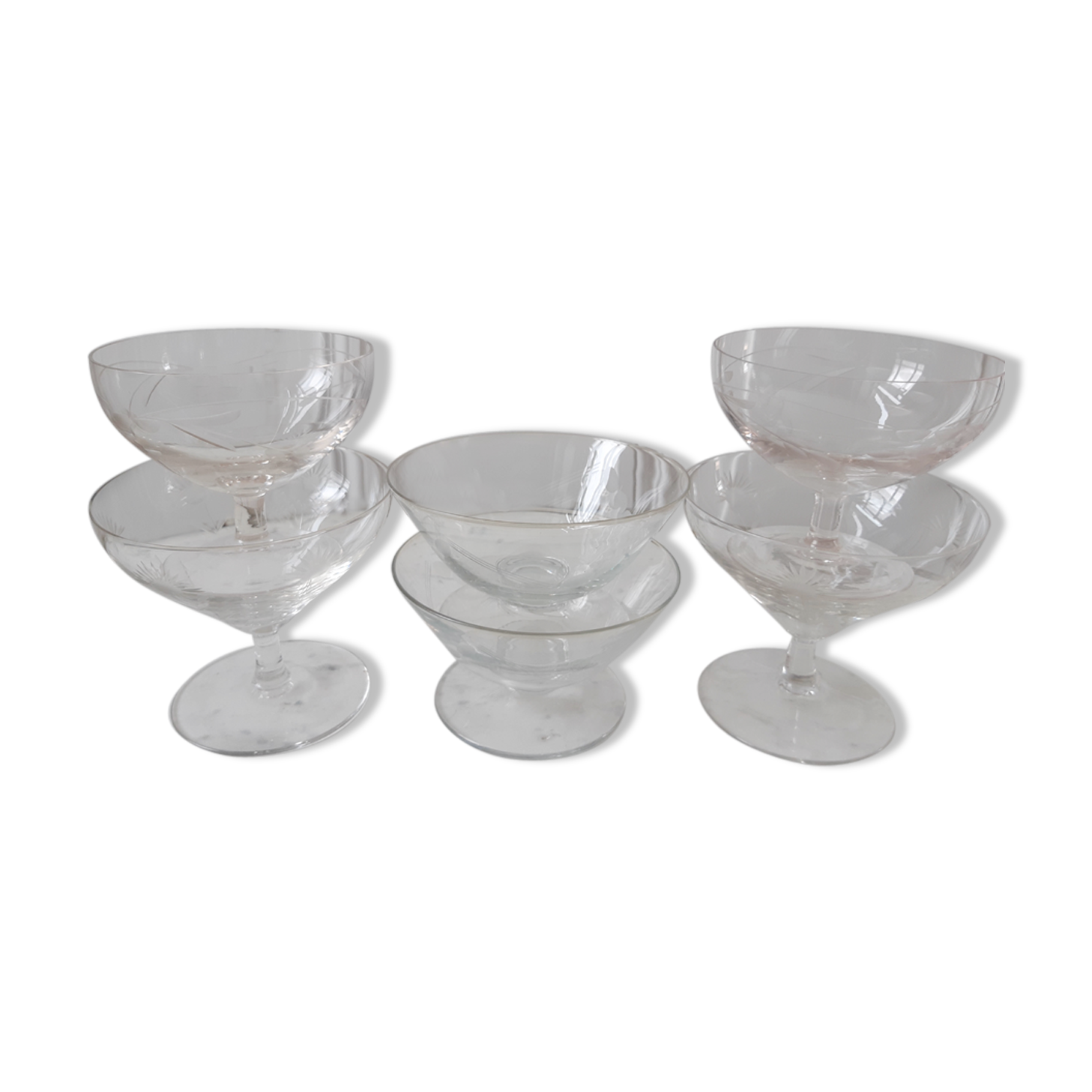 Lot de 6 coupes à champagne en cristal gravées années 30